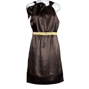 Vera Wang Maids Women's Party Dress Cocktail Halter Midi Metallic Bronze Size 8
